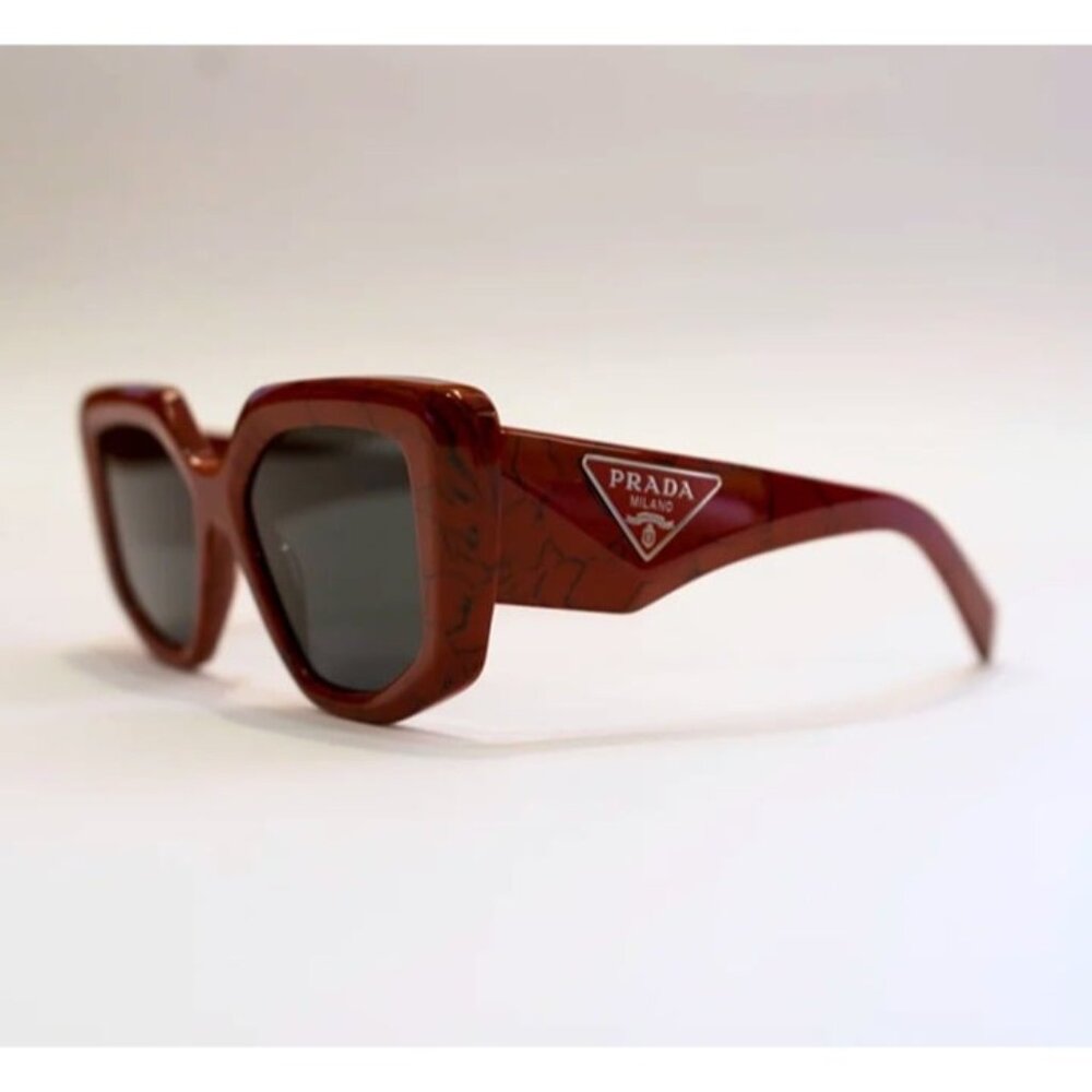 Prada Burgundy Marble Square Sunglasses with Black Lenses